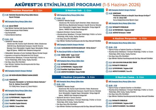 AKÜFEST’26 ETKİNLİKLERİ PROGRAMI (1-5 HAZİRAN 2026)